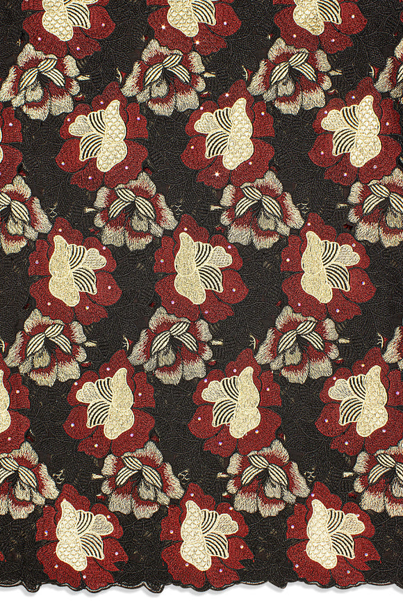 PSL069-BKW - Double Organza Net Handcut Lace - Black, Wine & Gold