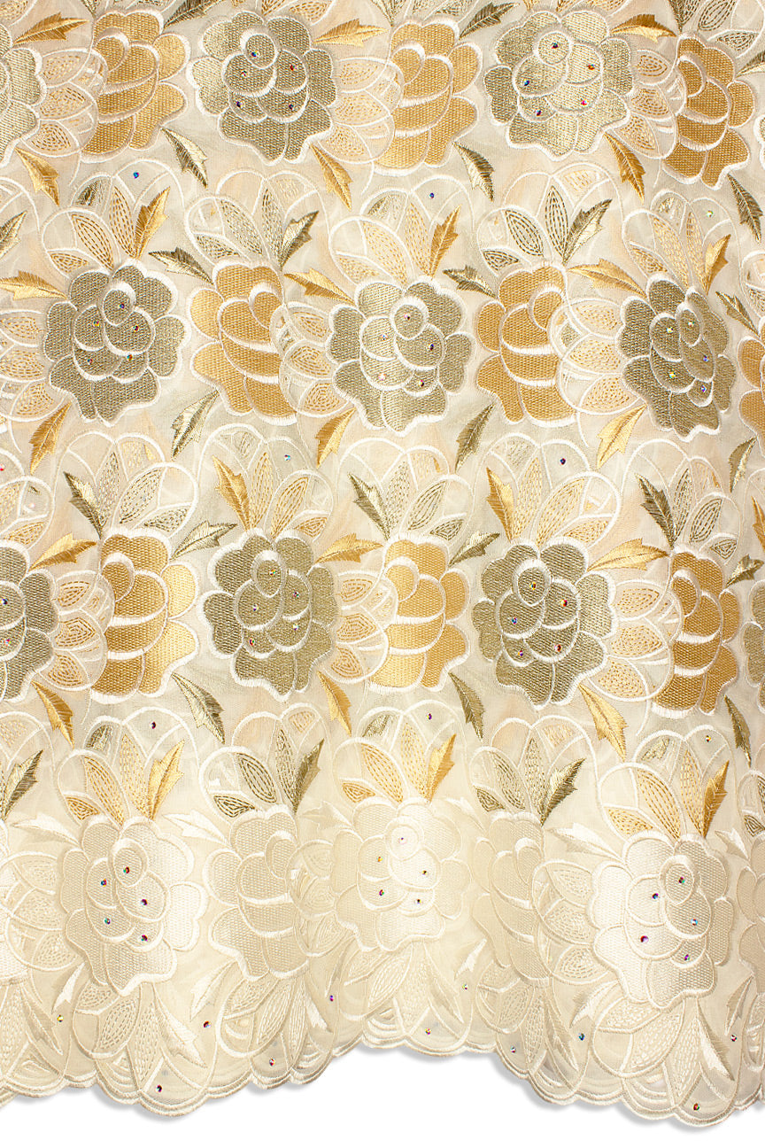PSL070-CRM - Double Organza Net Handcut Lace - Cream & Gold