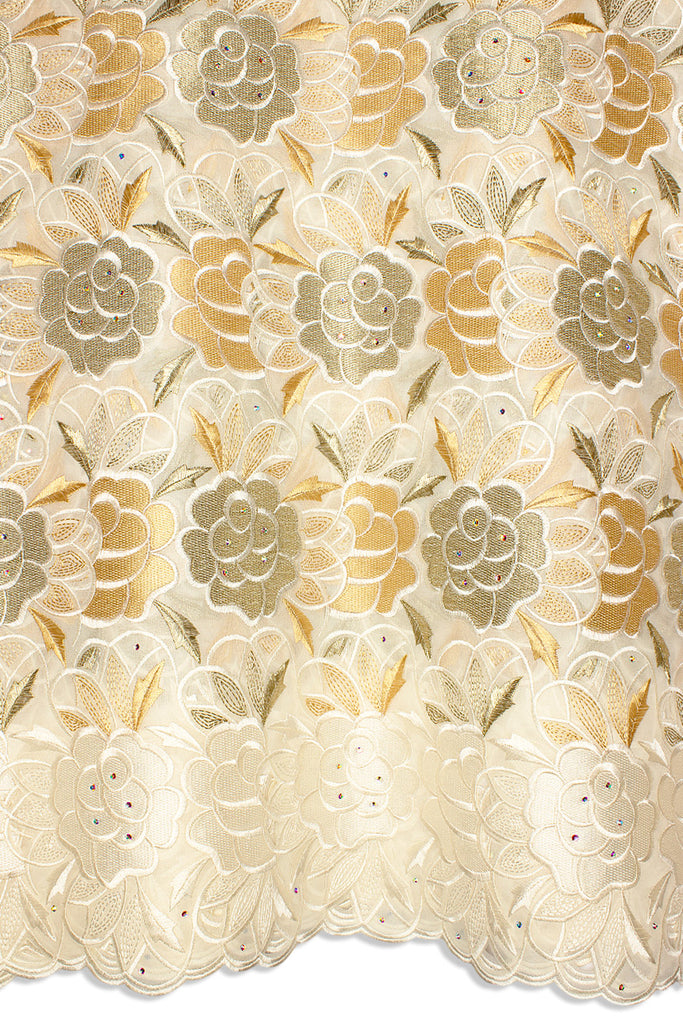 PSL070-CRM - Double Organza Net Handcut Lace - Cream & Gold