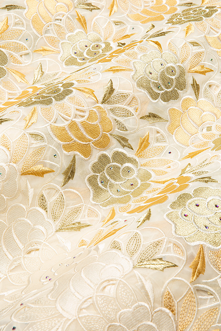 PSL070-CRM - Double Organza Net Handcut Lace - Cream & Gold