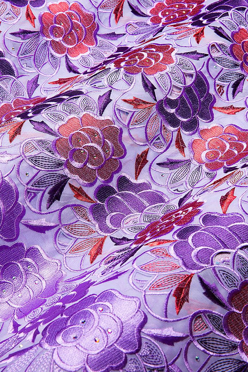 PSL070-LAV - Double Organza Net Handcut Lace - Lavender, Purple & Burgundy