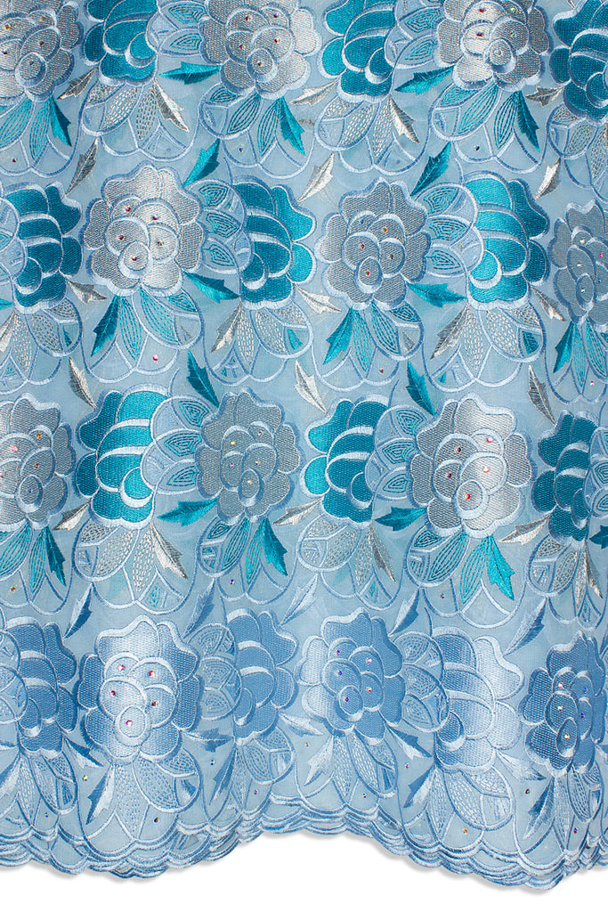 PSL070-SKB - Double Organza Net Handcut Lace - Sky Blue, Turquoise & Silver