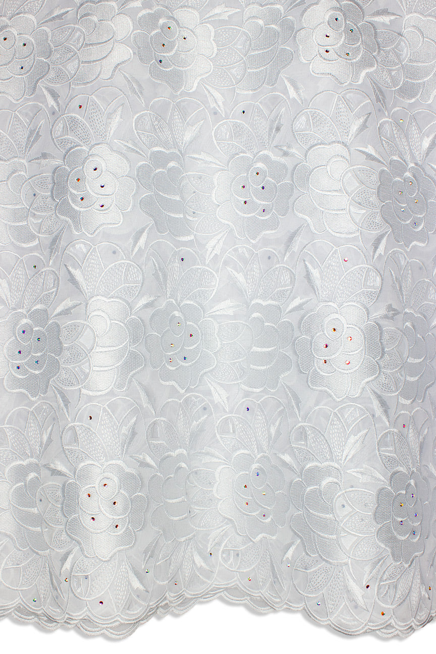 PSL070-WHT - Double Organza Net Handcut Lace - White