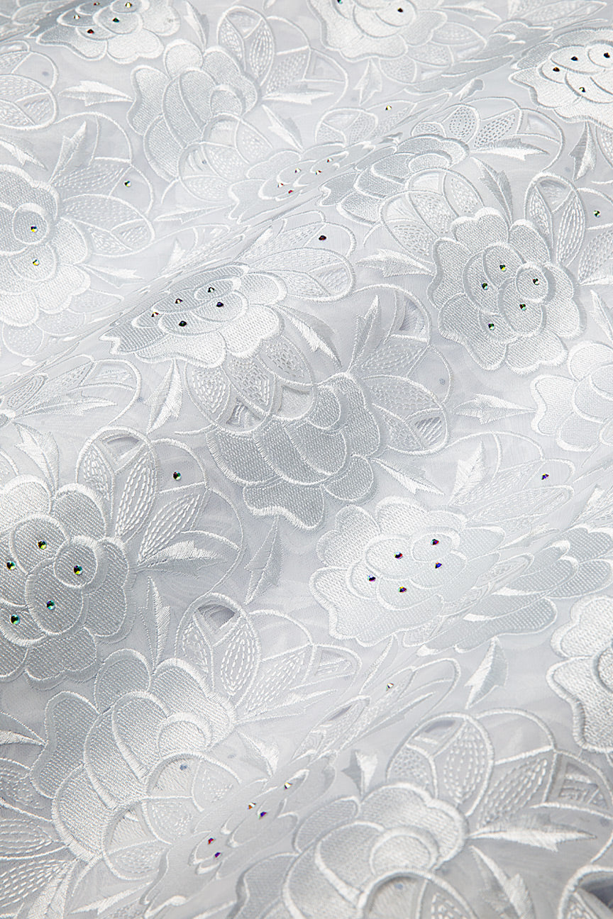 PSL070-WHT - Double Organza Net Handcut Lace - White