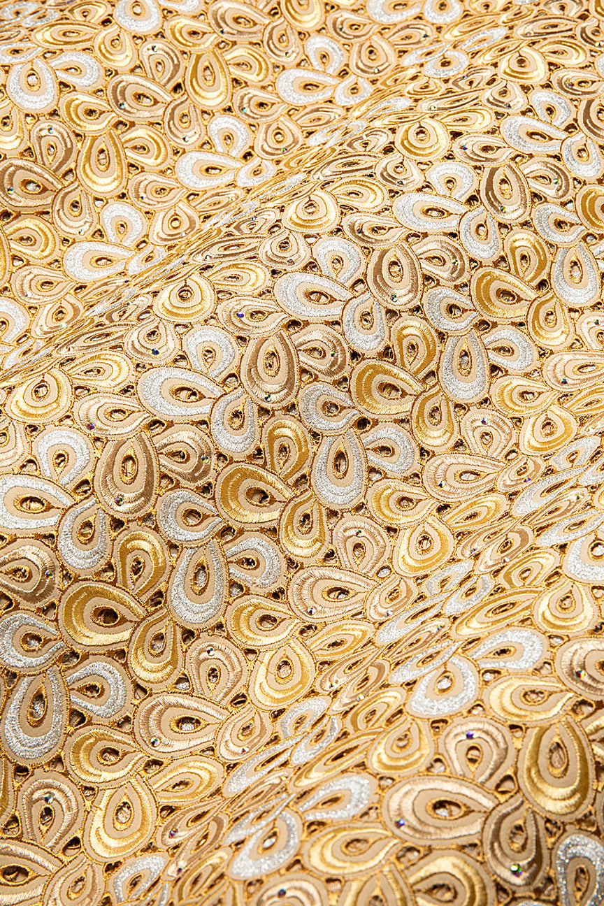 PSL071-BGS - Premier Swiss Voile Lace - Beige, Gold & Silver