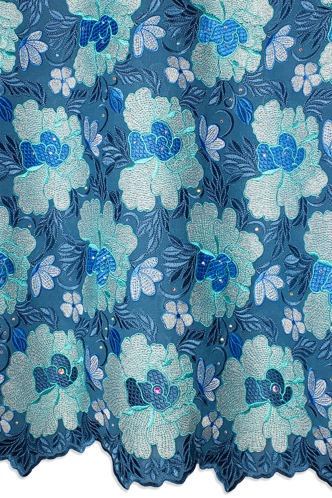 PSL072-PET - Premier Swiss Voile Lace - Petrol Blue, Silver & Turquoise Blue