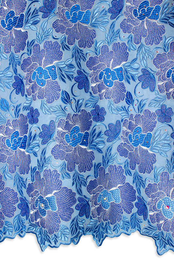 PSL072-SKB - Premier Swiss Voile Lace - Sky Blue, Turquoise Blue & Royal Blue