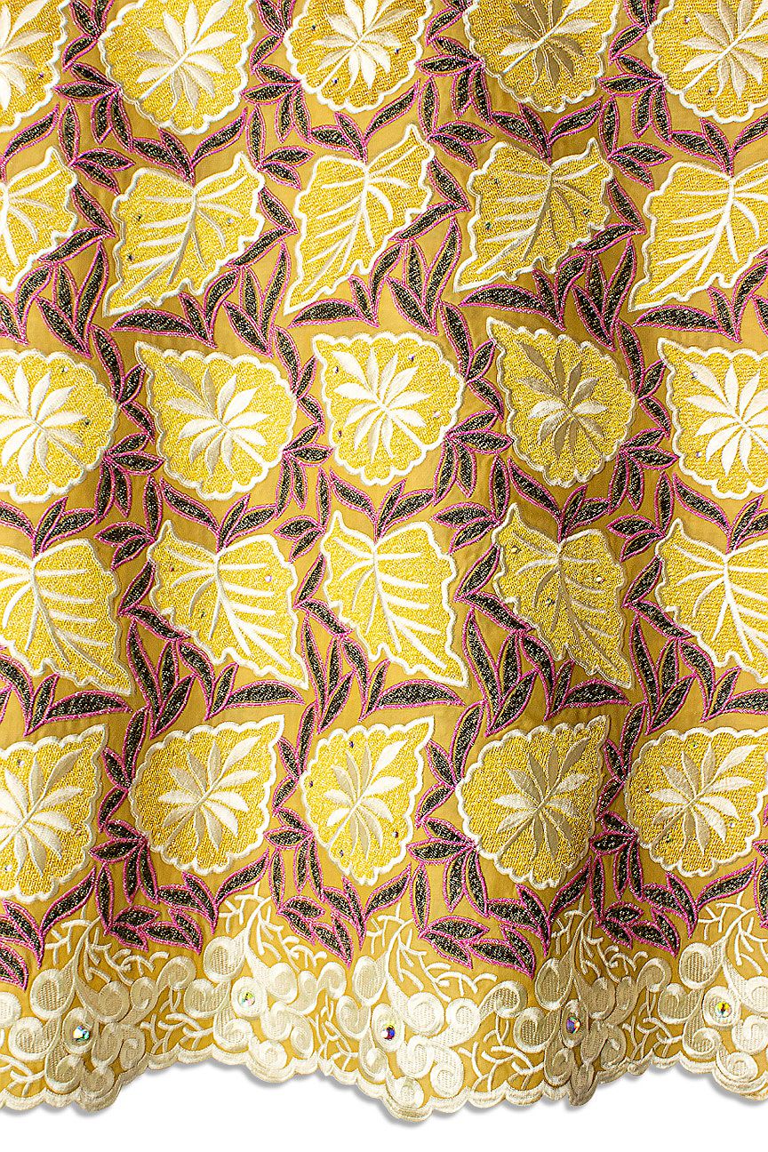 PSL073-GLD - Premier Swiss Voile Lace - Gold, Cream, Black & Fuschia