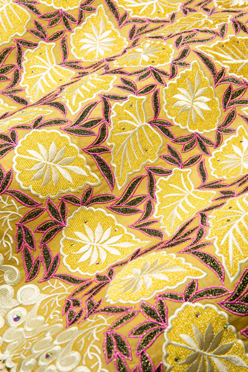 PSL073-GLD - Premier Swiss Voile Lace - Gold, Cream, Black & Fuschia