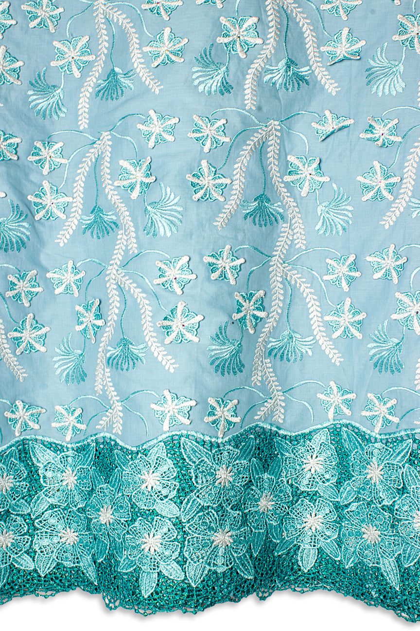 PSL075-AQB - Premier Swiss Voile Lace, Handcut Appliqué - Aqua