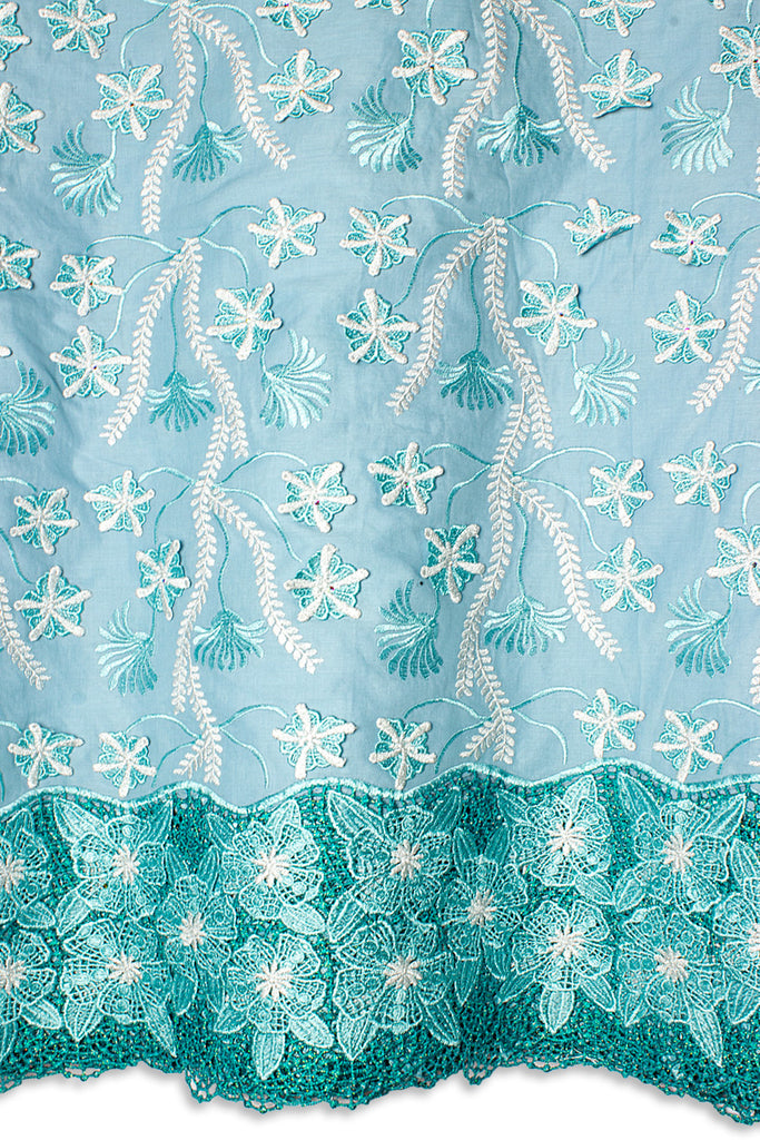 PSL075-AQB - Premier Swiss Voile Lace, Handcut Appliqué - Aqua