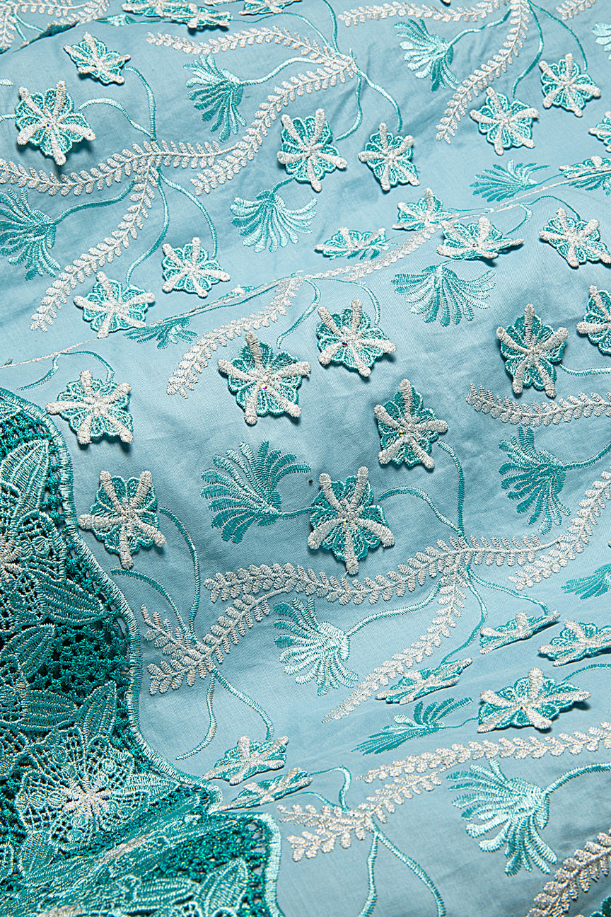 PSL075-AQB - Premier Swiss Voile Lace, Handcut Appliqué - Aqua