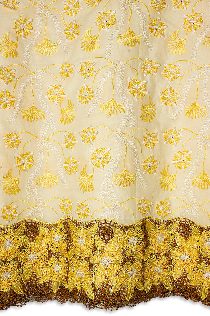 PSL075-CRM - Premier Swiss Voile Lace, Handcut Appliqué - Cream & Yellow