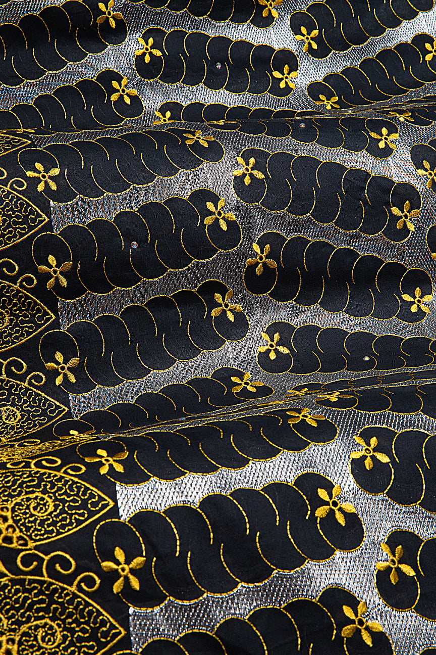 PSL076-BLK - Premier Swiss Voile Lace - Black, Bronze & Silver Ash