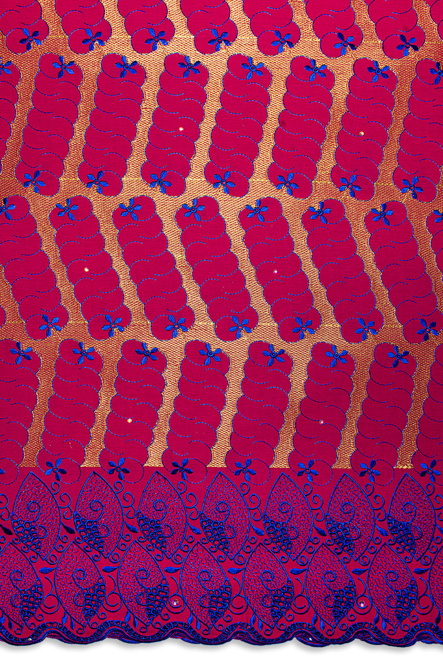 PSL076-FCP - Premier Swiss Voile Lace - Fuschia, Royal Blue & Gold