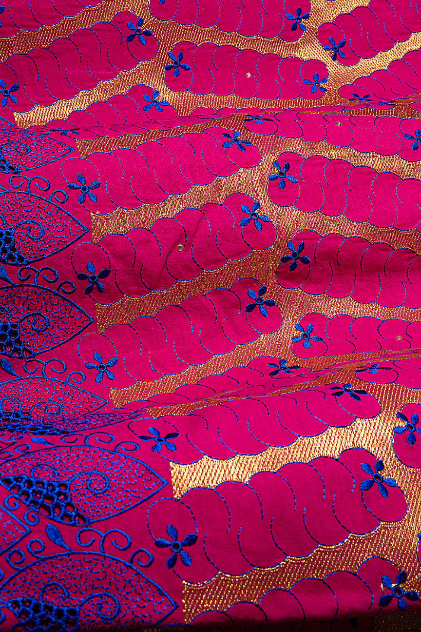 PSL076-FCP - Premier Swiss Voile Lace - Fuschia, Royal Blue & Gold
