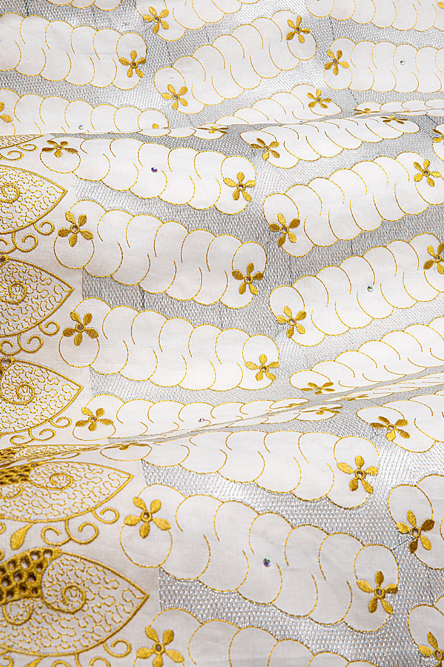 PSL076-WBZ - Premier Swiss Voile Lace - White, Bronze & Silver Ash