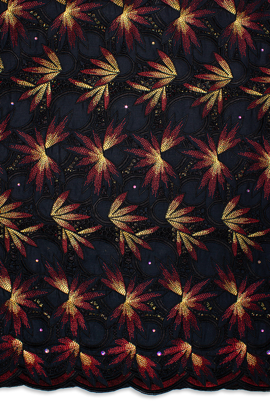 PSL077-BLK - Premier Swiss Voile Lace - Black, Wine & Gold