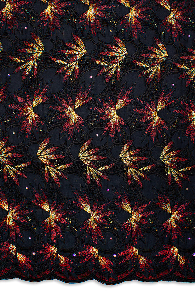 PSL077-BLK - Premier Swiss Voile Lace - Black, Wine & Gold