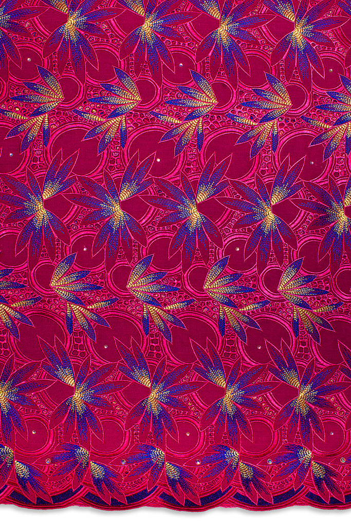 PSL077-FCP - Premier Swiss Voile Lace - Fuchsia, Royal Blue & Gold