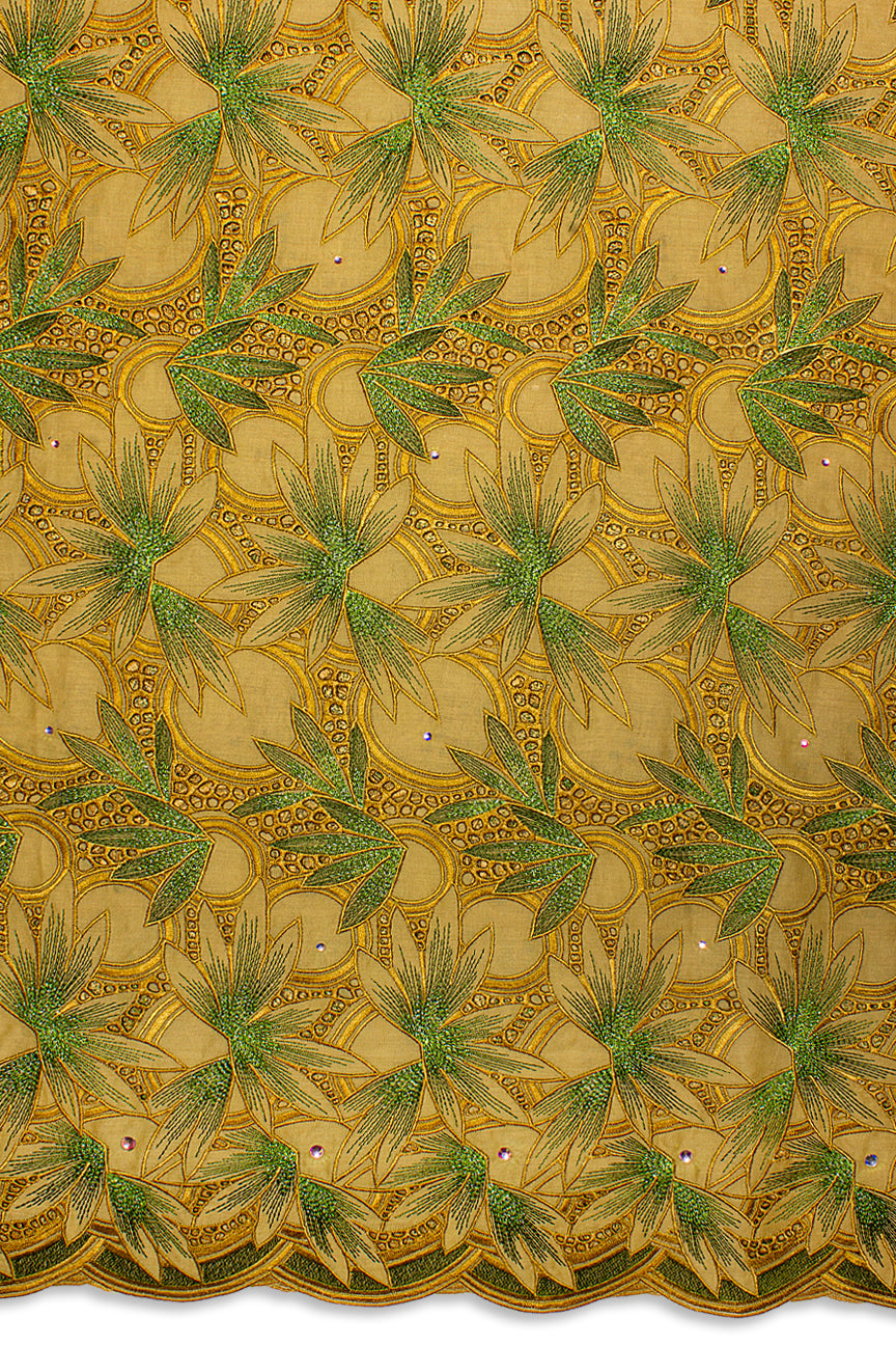 PSL077-GDG - Premier Swiss Voile Lace - Antique Gold & Green