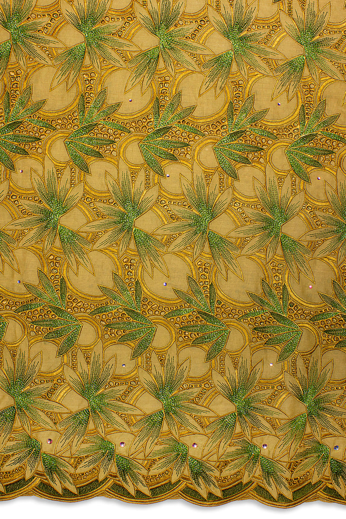 PSL077-GDG - Premier Swiss Voile Lace - Antique Gold & Green