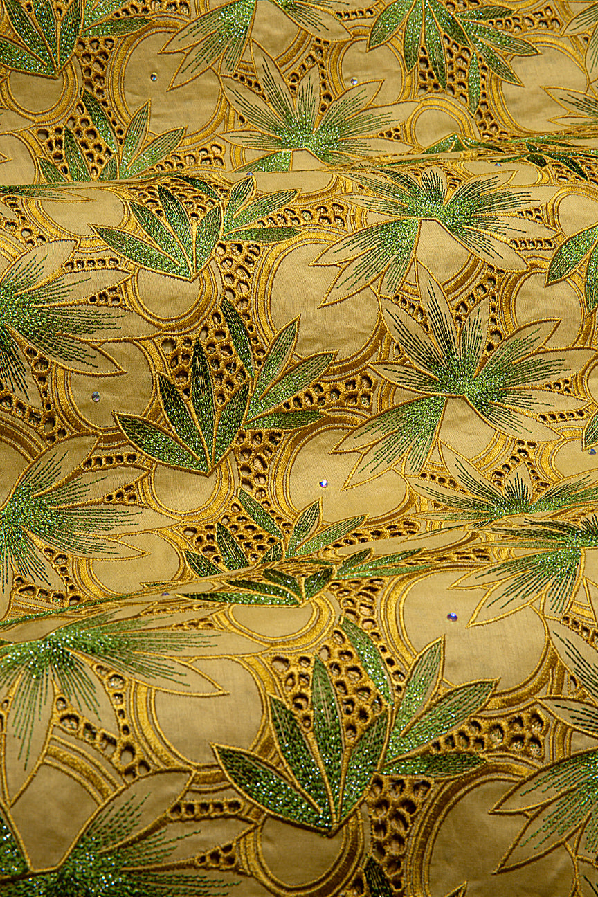PSL077-GDG - Premier Swiss Voile Lace - Antique Gold & Green