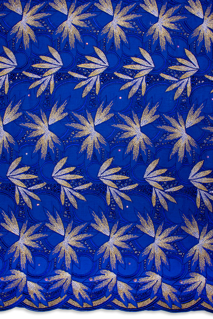 PSL077-RBL - Premier Swiss Voile Lace - Royal Blue, Gold & Sky