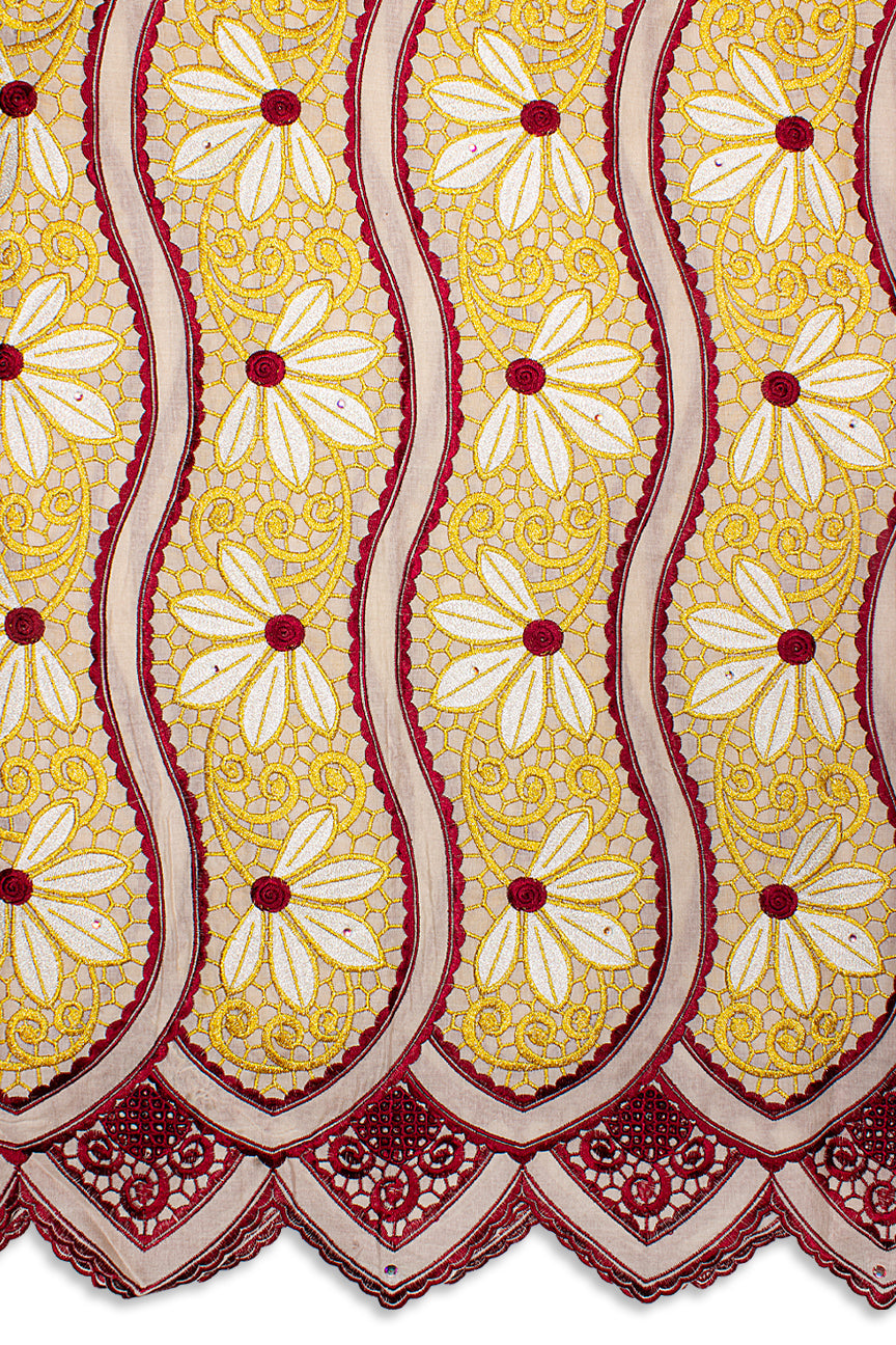 PSL078-BGW - Premier Swiss Voile Lace - Beige, Wine & Gold