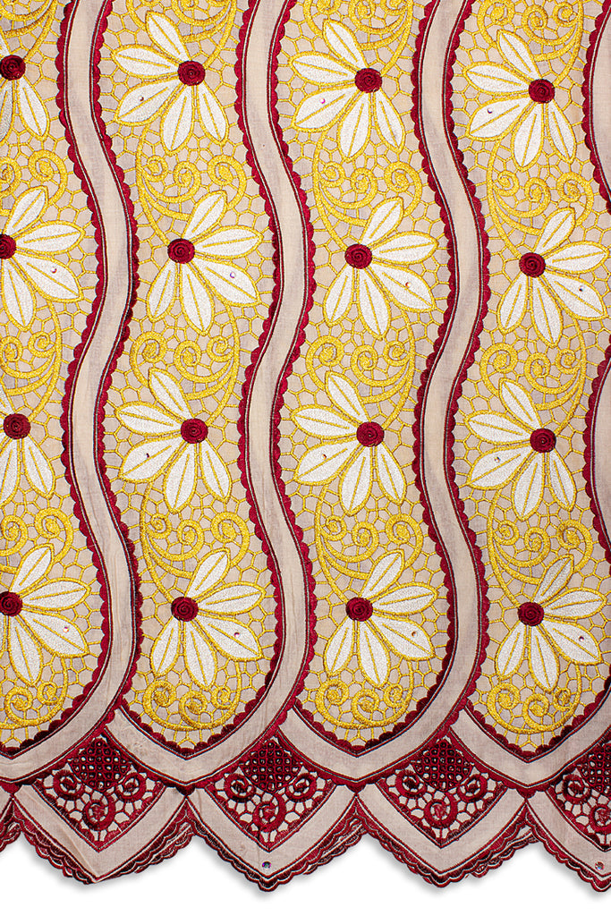 PSL078-BGW - Premier Swiss Voile Lace - Beige, Wine & Gold