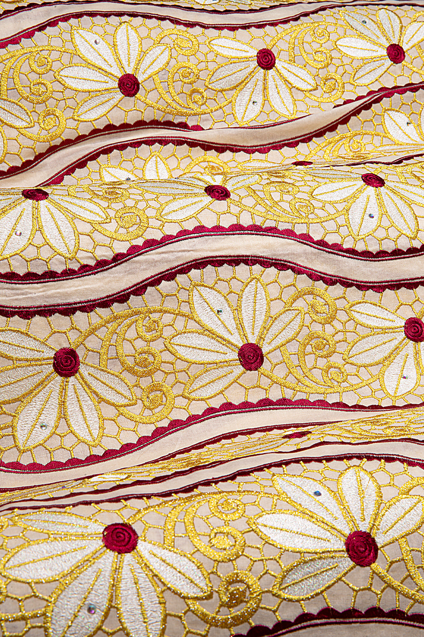 PSL078-BGW - Premier Swiss Voile Lace - Beige, Wine & Gold
