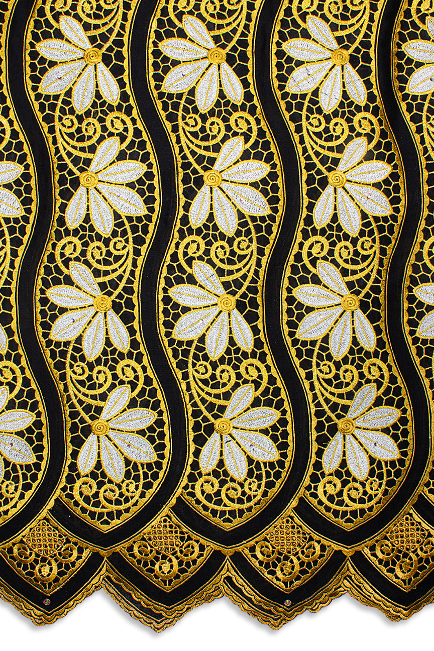 PSL078-BLK - Premier Swiss Voile Lace - Black, Gold & Silver