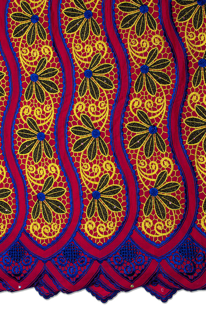 PSL078-FCP - Premier Swiss Voile Lace - Fuchsia, Royal Blue & Gold