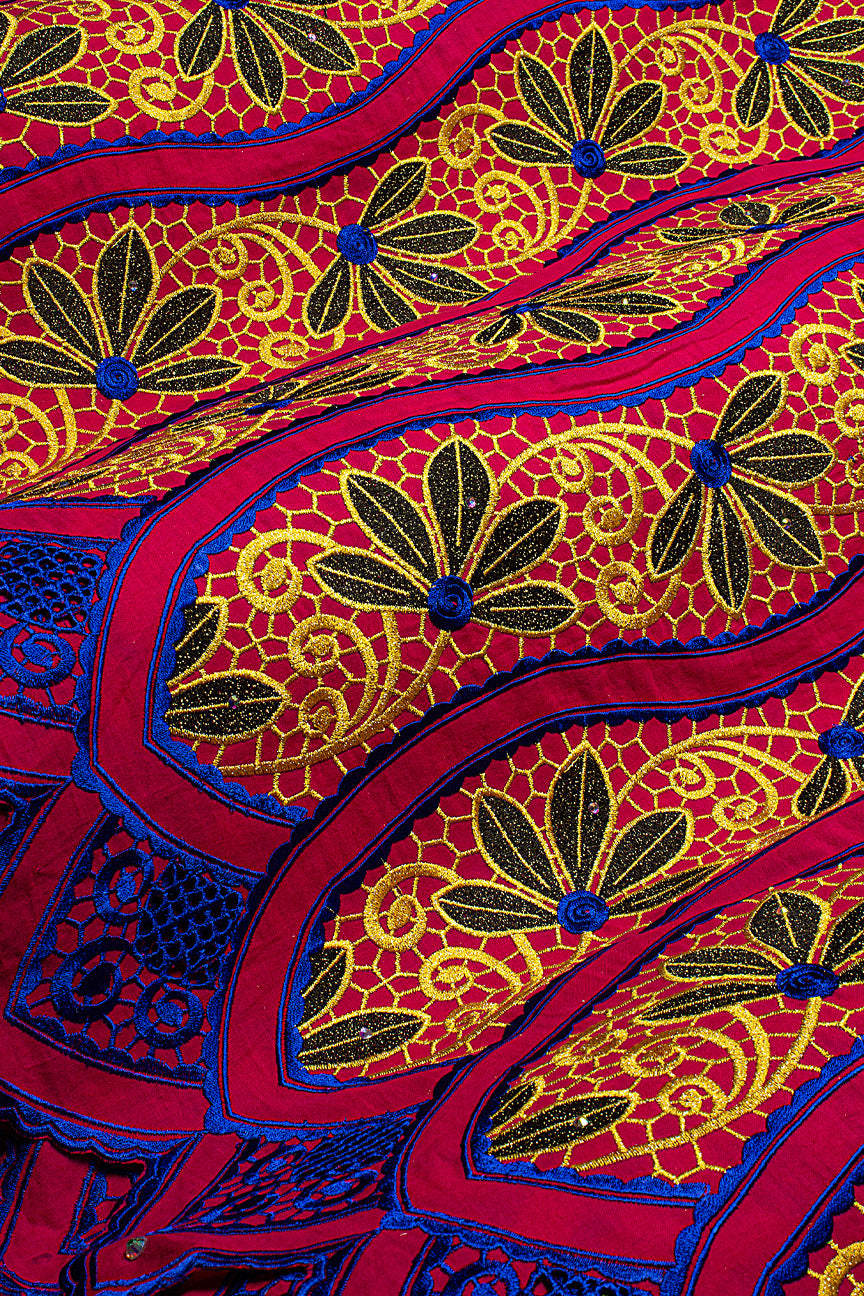 PSL078-FCP - Premier Swiss Voile Lace - Fuchsia, Royal Blue & Gold