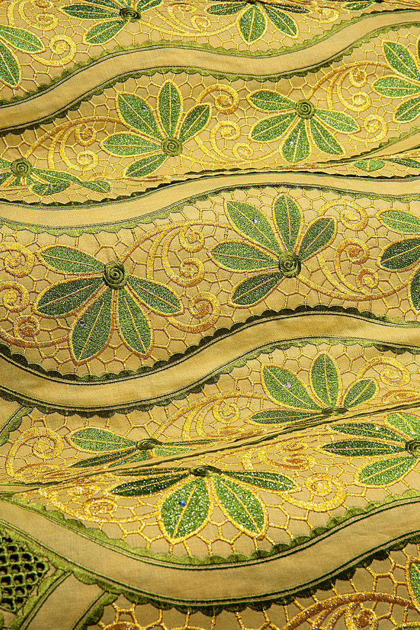 PSL078-GDG - Premier Swiss Voile Lace - Antique Gold & Green