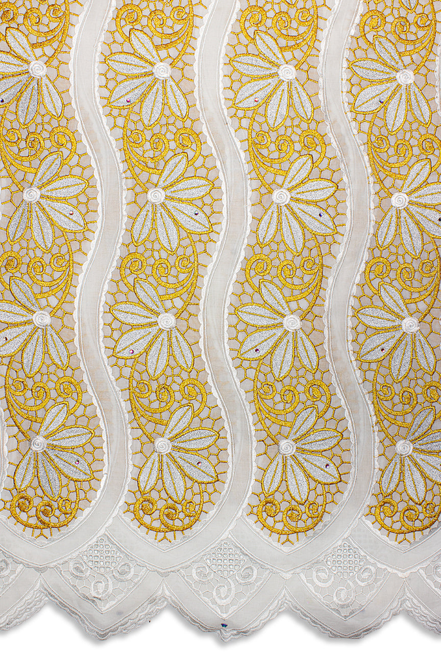 PSL078-WGD - Premier Swiss Voile Lace - White, Gold & Silver