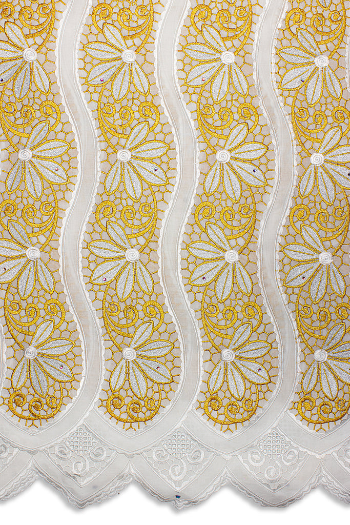 PSL078-WGD - Premier Swiss Voile Lace - White, Gold & Silver
