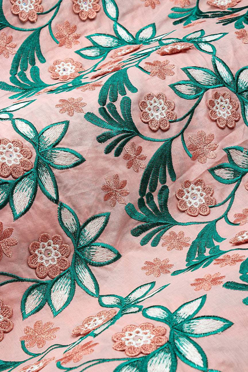 PSL079-PCT - Premier Swiss Voile Lace, Handcut Appliqué - Peach & Teal