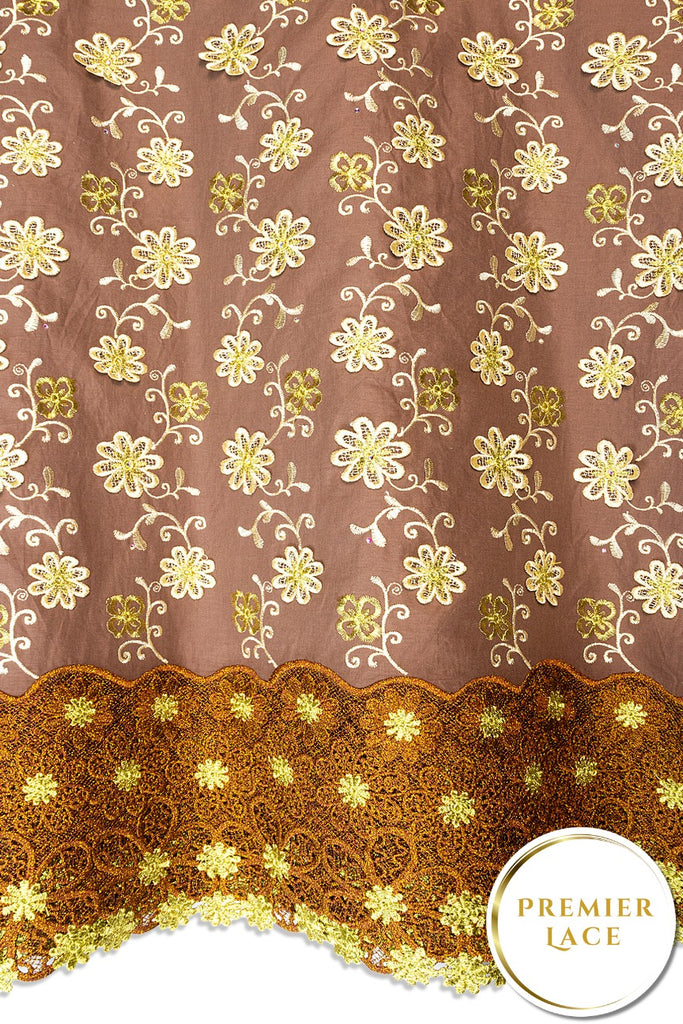 PSL080-BRN - Premier Swiss Voile Lace, Handcut Appliqué - Brown, Beige & Bronze