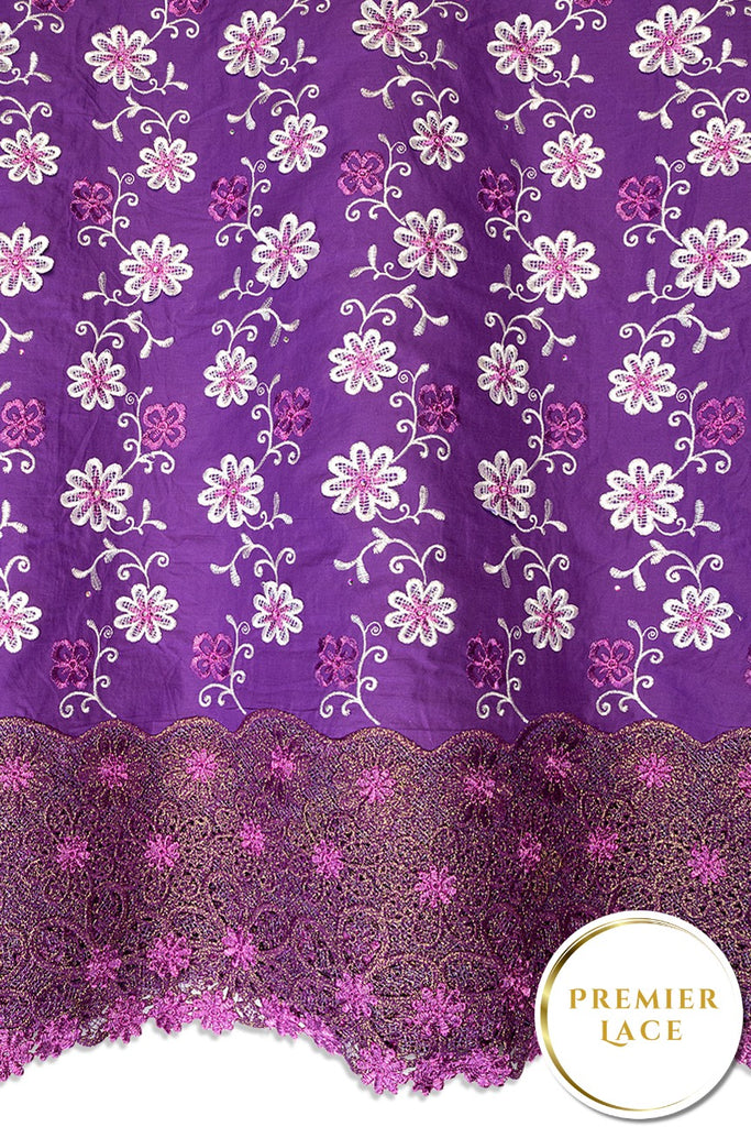 PSL080-PUR - Premier Swiss Voile Lace, Handcut Appliqué - Purple, White & Fuchsia