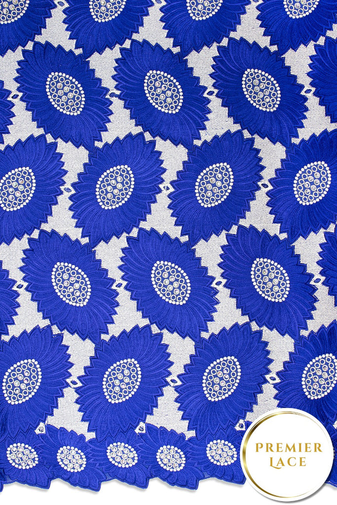 PSL081-RBL - Premier Swiss Voile Lace - Royal Blue & Silver