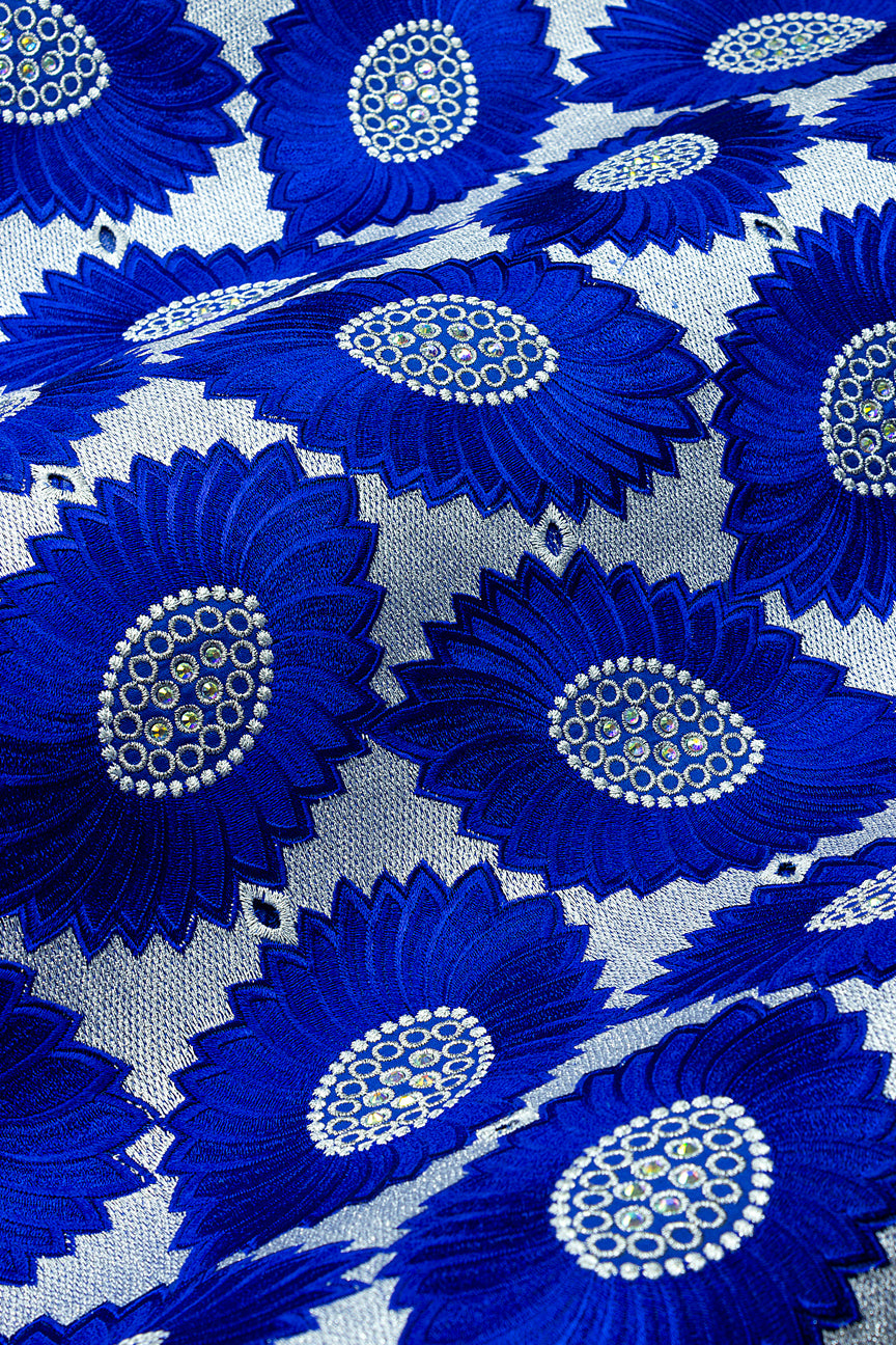 PSL081-RBL - Premier Swiss Voile Lace - Royal Blue & Silver