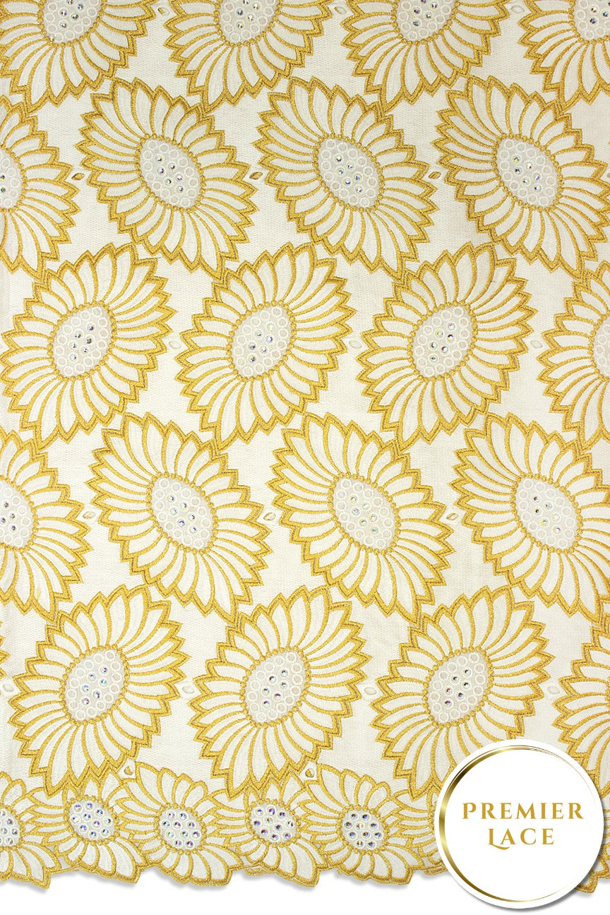 PSL081-WGD - Premier Swiss Voile Lace - White & Gold