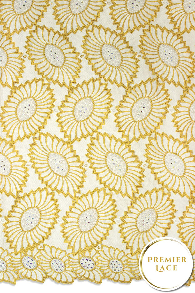 PSL081-WGD - Premier Swiss Voile Lace - White & Gold