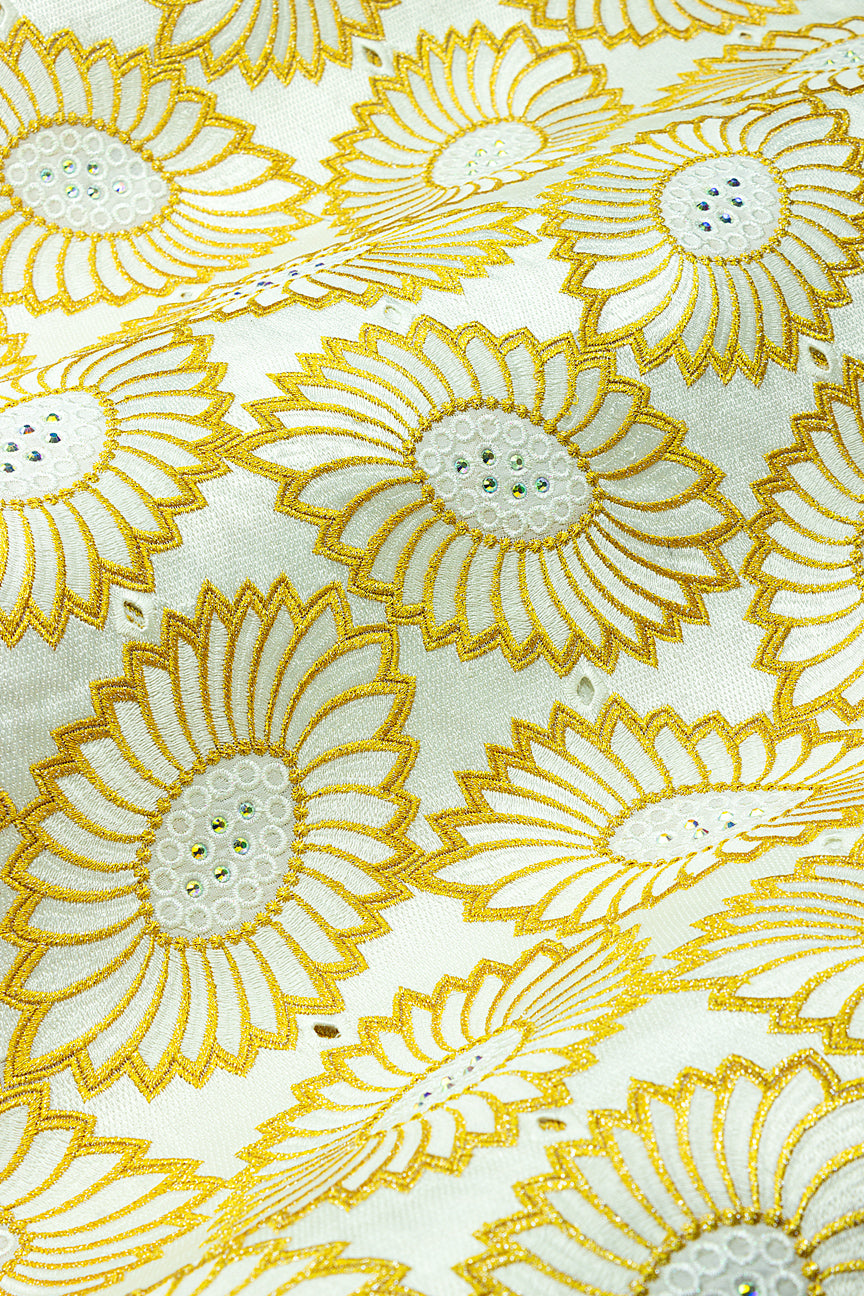 PSL081-WGD - Premier Swiss Voile Lace - White & Gold