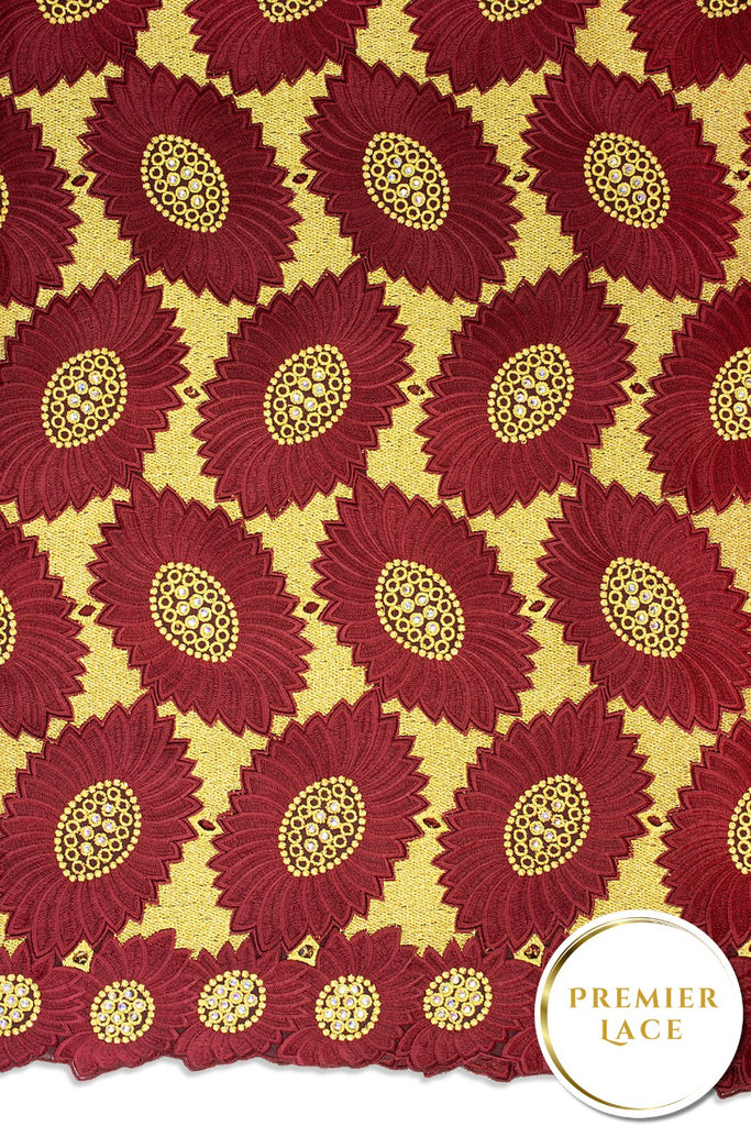 PSL081-WIN - Premier Swiss Voile Lace - Wine & Gold