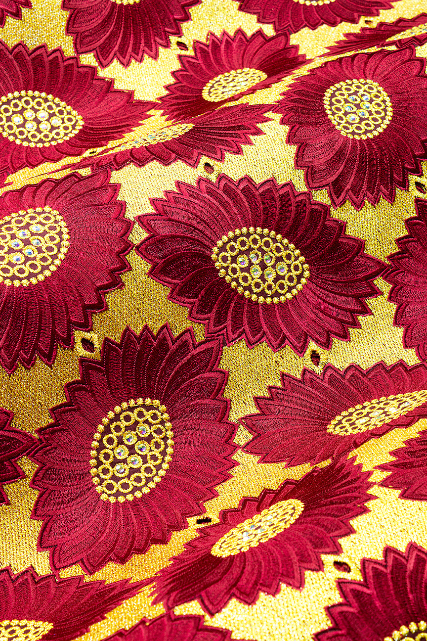 PSL081-WIN - Premier Swiss Voile Lace - Wine & Gold