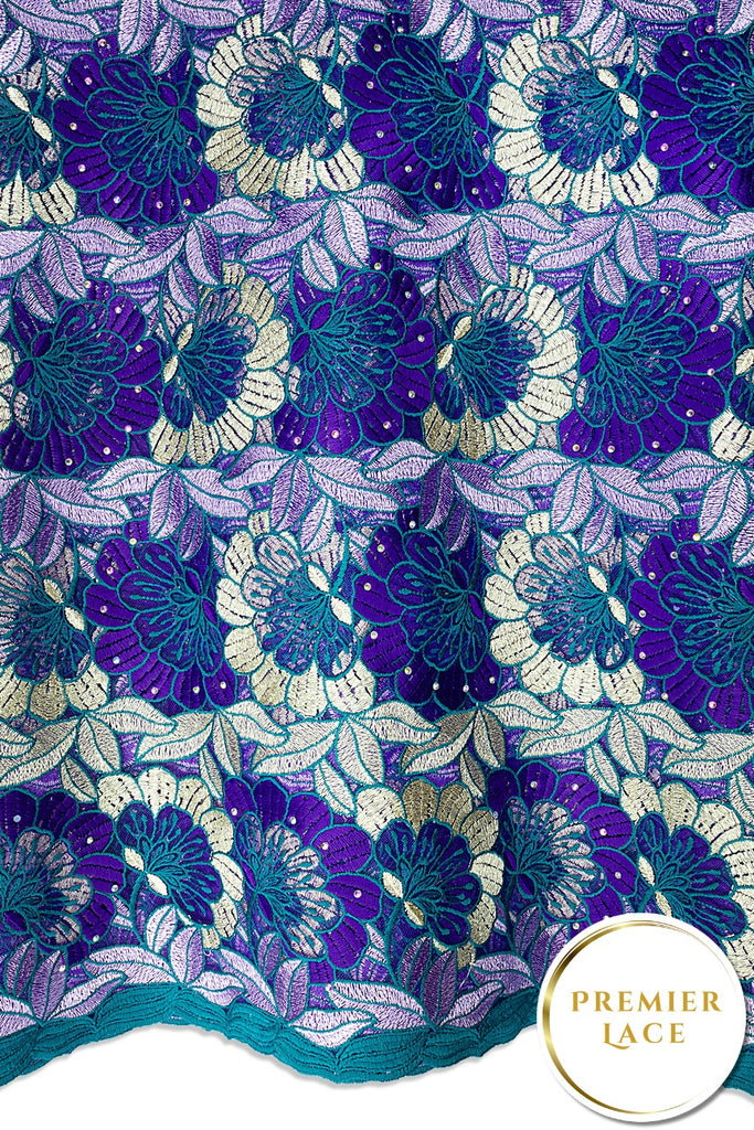 PSL082-TLG - Premier Swiss Net Lace – Teal, Pink, Plum & Light Gold