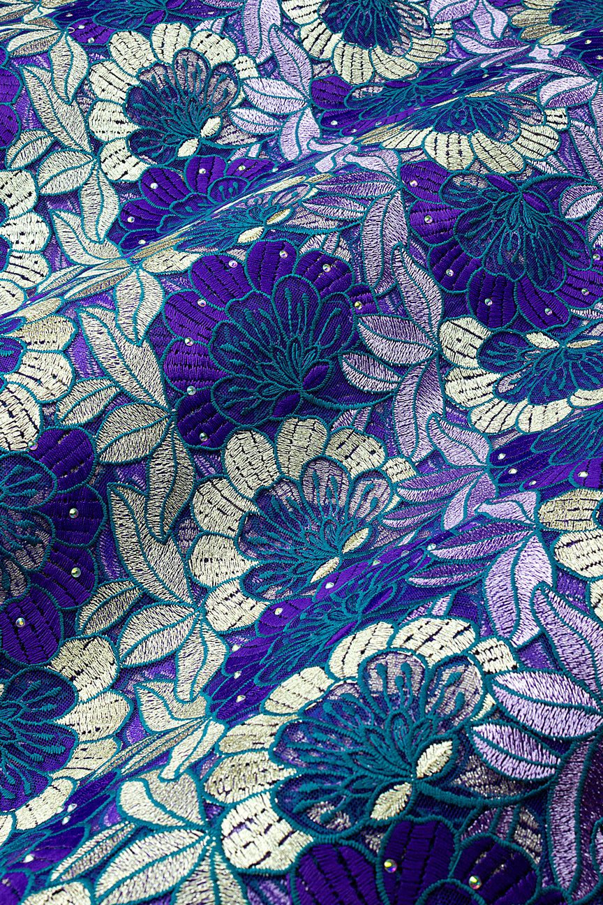 PSL082-TLG - Premier Swiss Net Lace – Teal, Pink, Plum & Light Gold