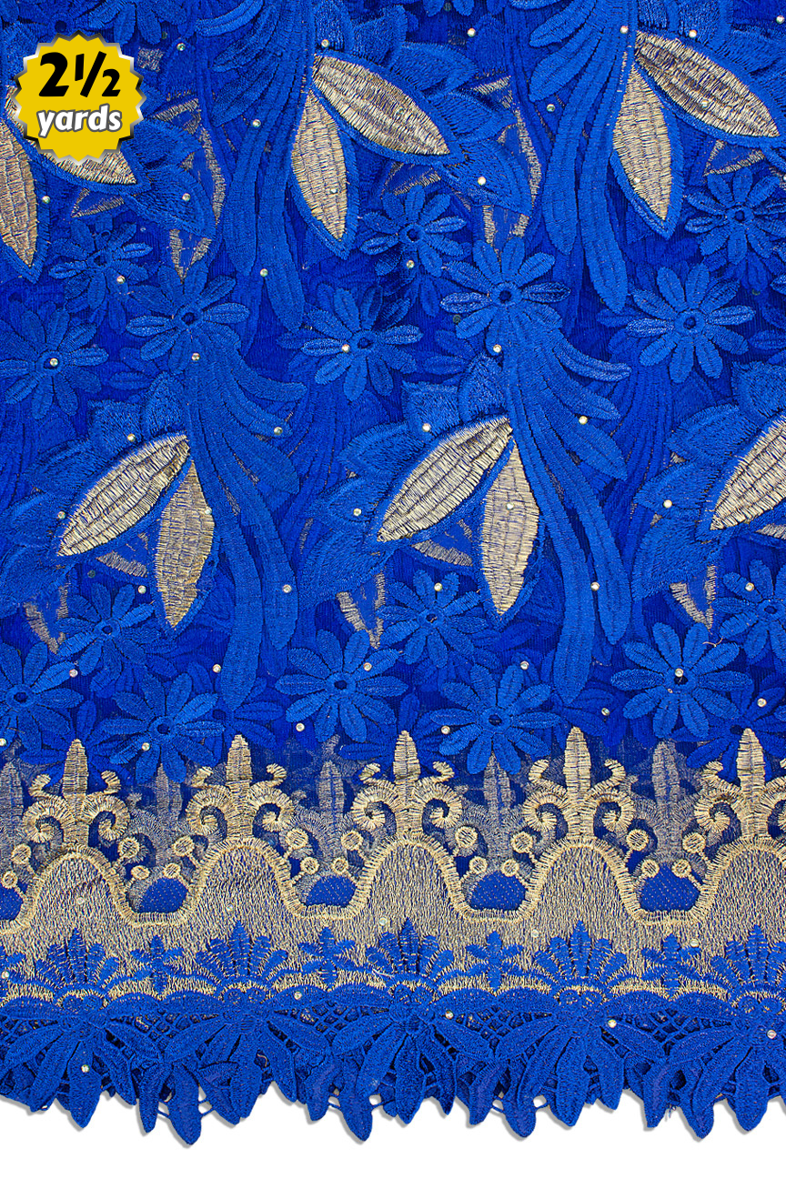 RMT406-RBL - Big French Lace - Royal Blue & Gold (2½ yards)